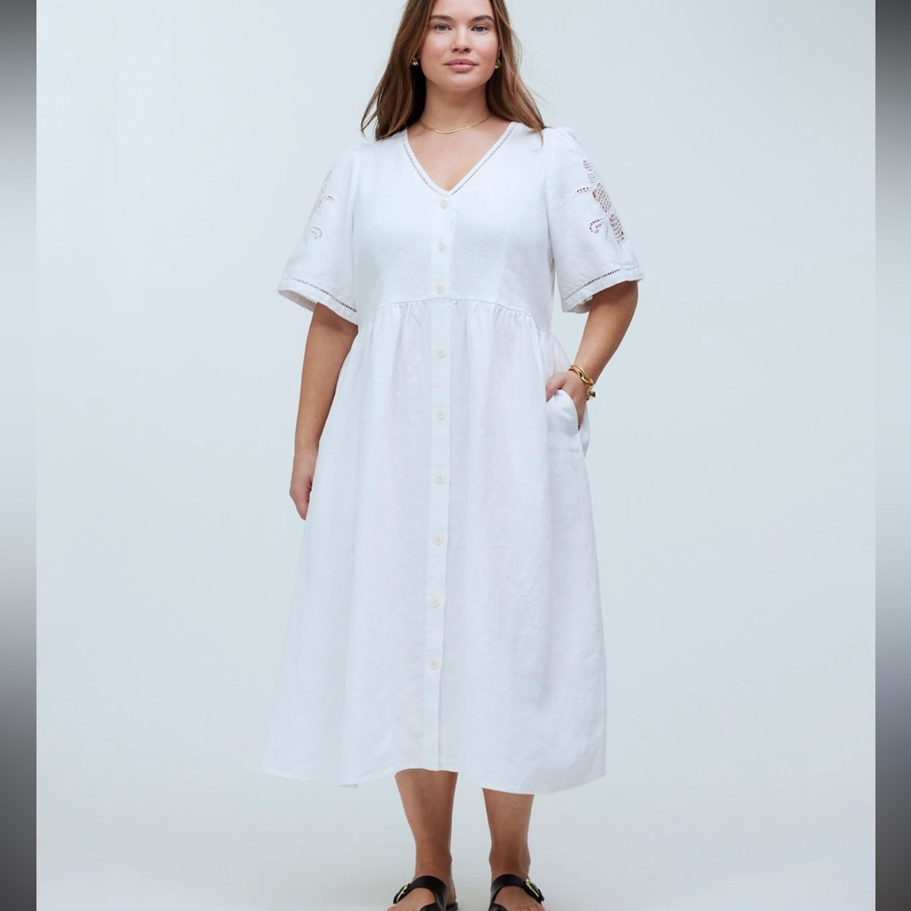 Madewell White Midi Button-Front Dress